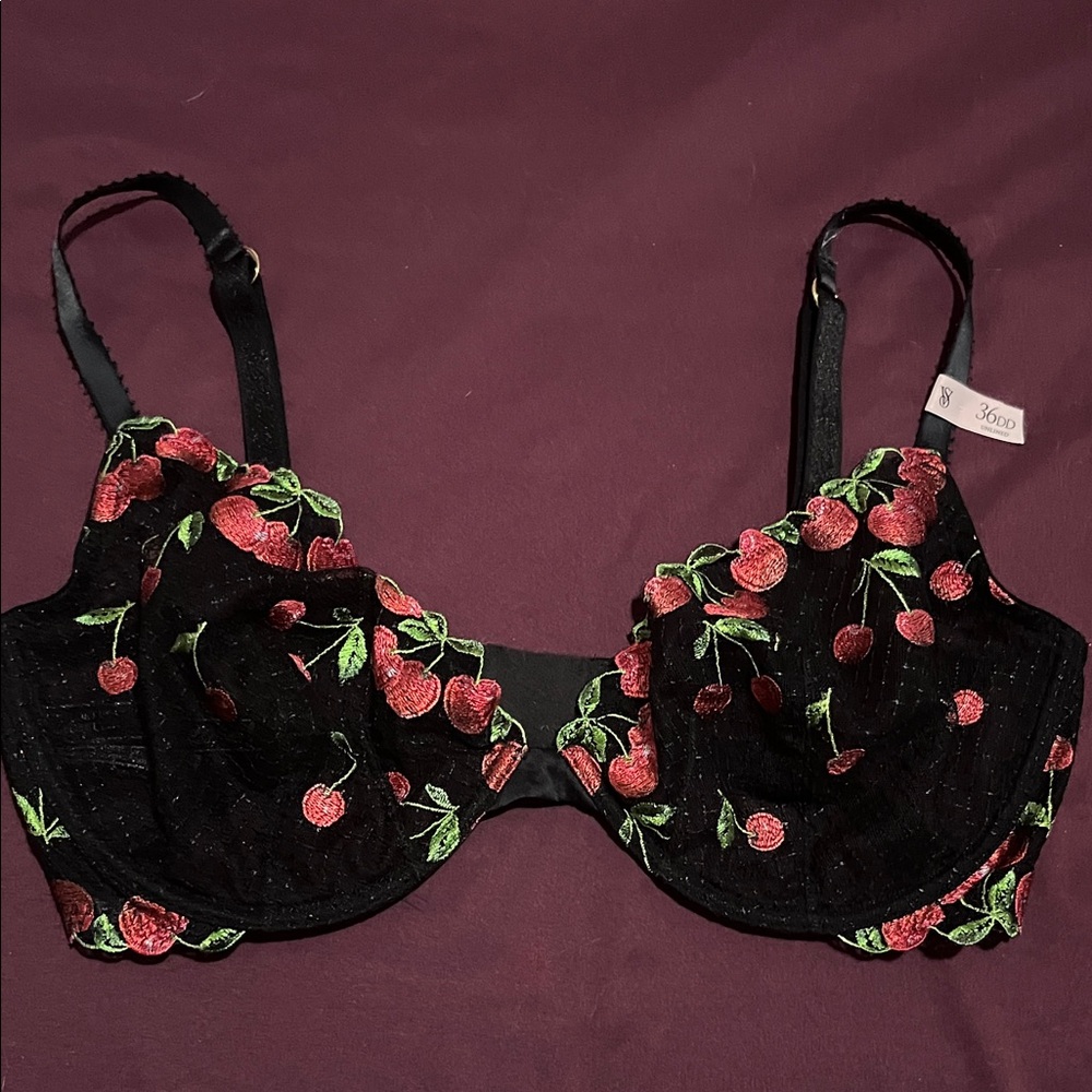 Victoria's Secret Black Bra with Cherry Embroidery